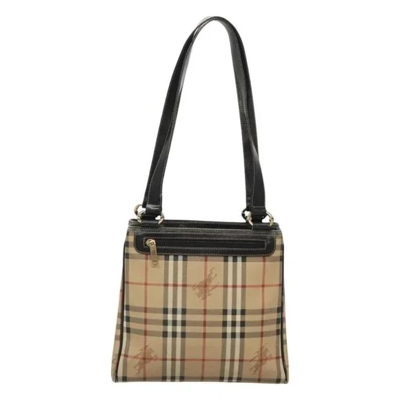 Burberrys Nova Check Shoulder Bag PVC Beige Gold Auth 127599